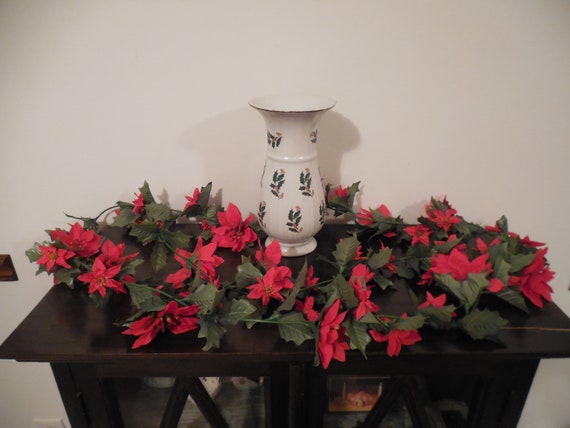 Christmas garland, 10 inches poinsettia garland, vintage, artificial silk  flower garland, silk poinsettia, mantle garland, tree garland