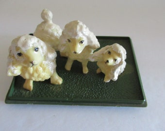 Poodle, poodles set, white poodle, set of 3 poodles, poodle family, family of poodles, hard plastic poodle figurine, 1950s dog figurine