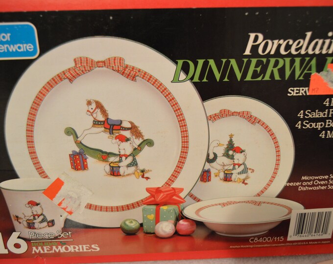 Christmas Dishes Anchor Rocking Horse Goose Service for Four Original Box Christmas Table