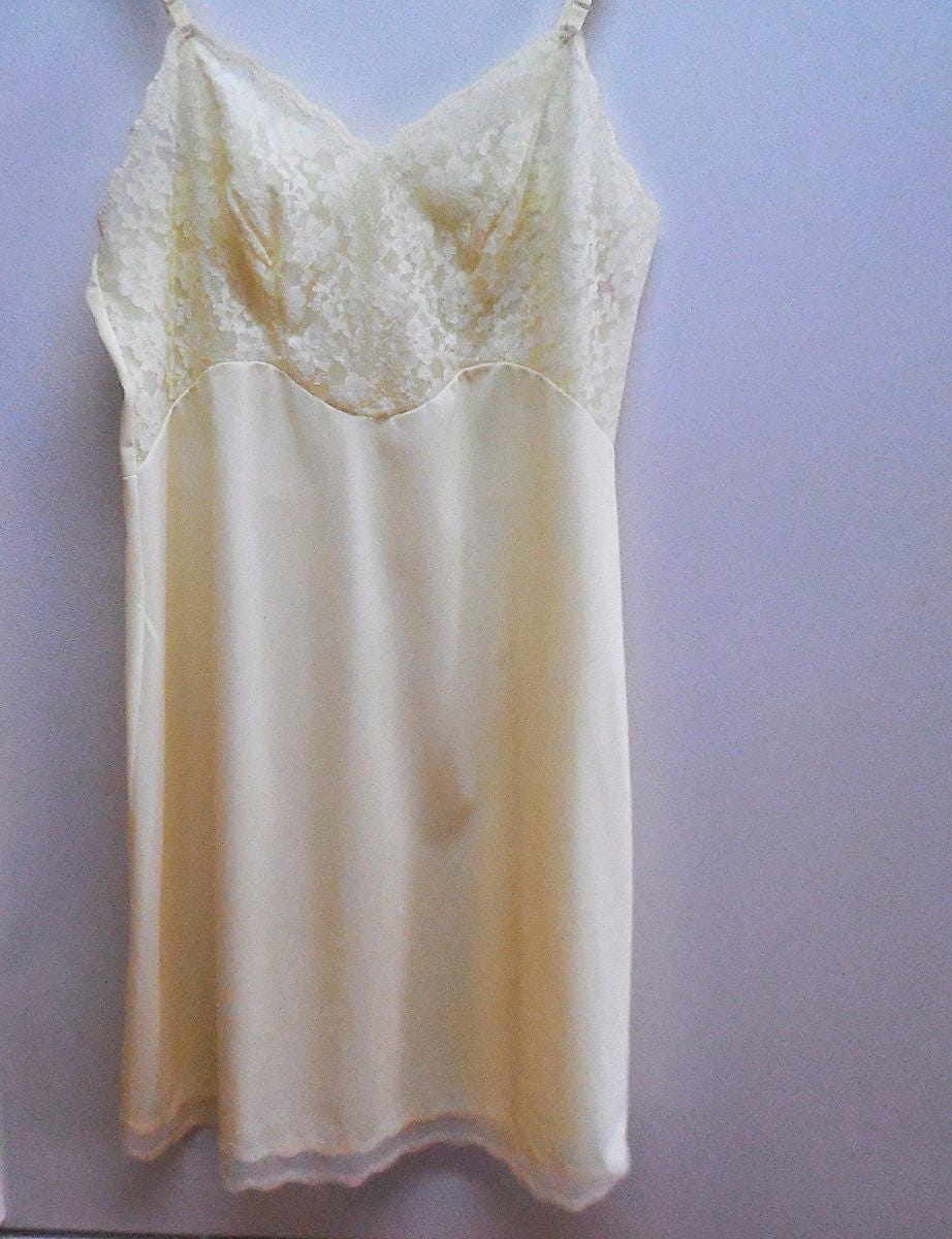 Yellow lace slip nightie lingerie slip boudoir vintage | Etsy