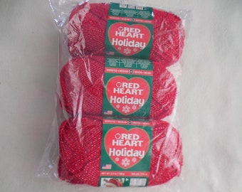 Red Heart Holiday yarn, red yarn, Christmas Holiday Colors, glittery yarn, yarn with pattern