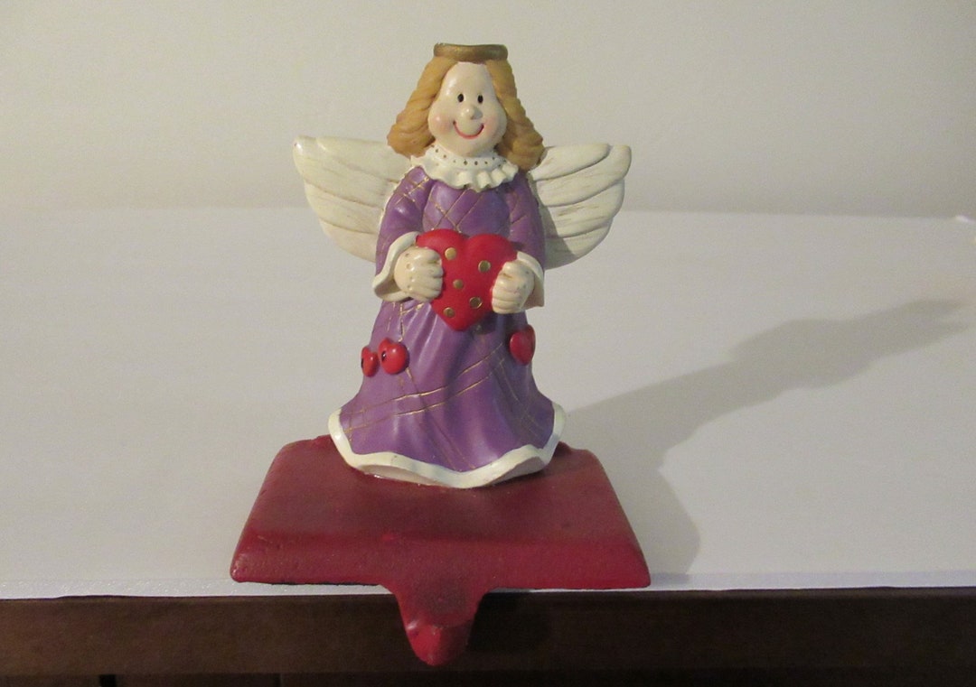 Christmas Stocking Hanger Angel Holding Heart, Angel Stocking Holder