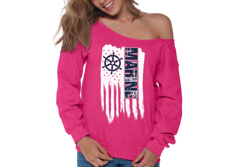 Marine Womens Off the Shoulder Sweatshirt Slouchy Top Military Proud TShirt SweatShirt for Women Gift for Her