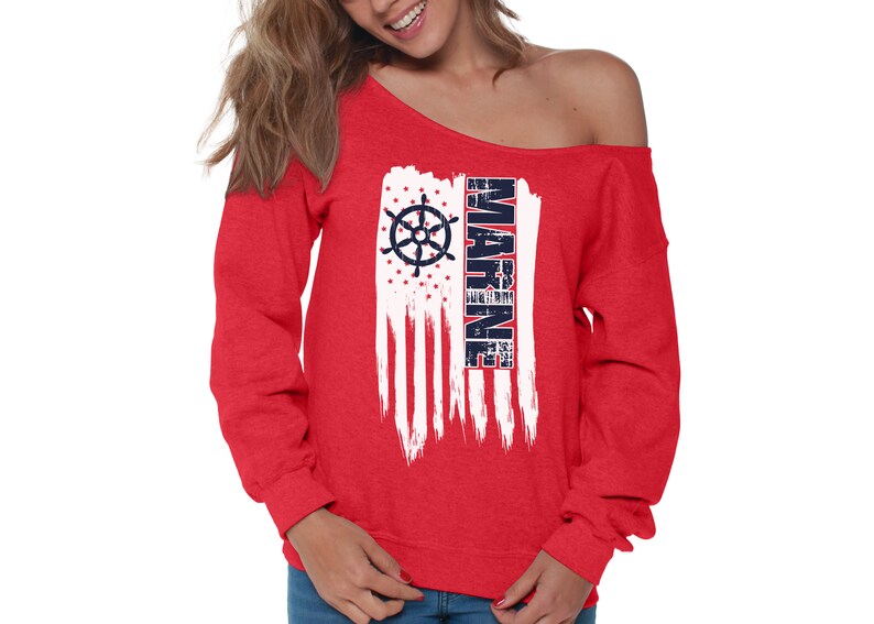 Marine Womens Off the Shoulder Sweatshirt Slouchy Top Military Proud TShirt SweatShirt for Women Gift for Her