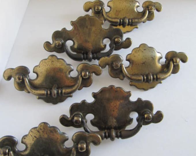 Old Brass Dresser Drawer Pulls Swing Handle 6 Lot Vintage Etsy