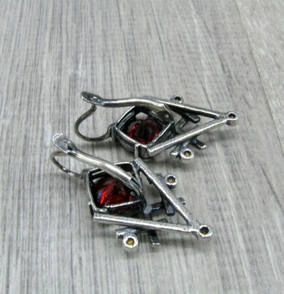 Russian vintage silver earrings Red garnet imitat… - image 8
