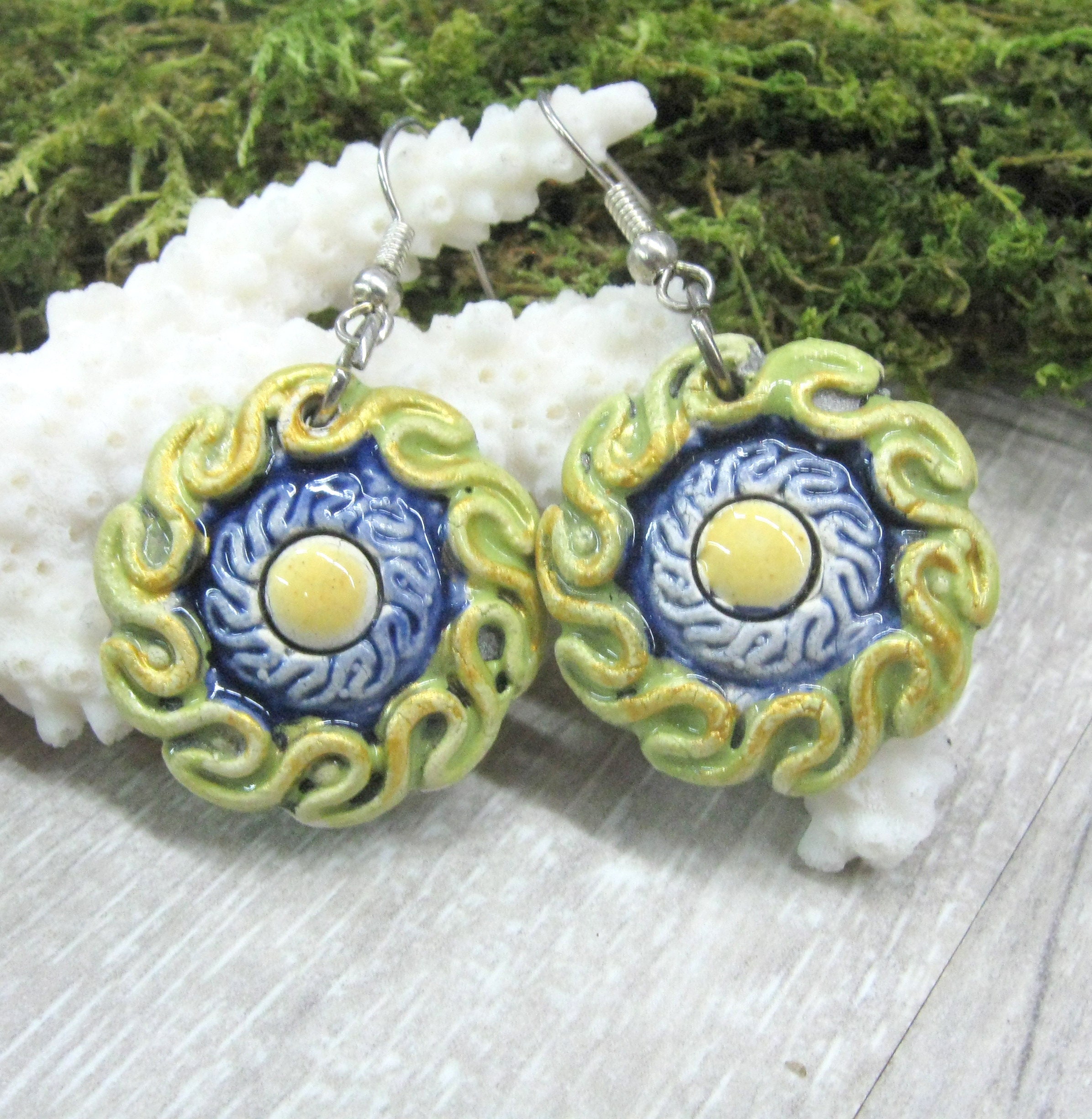 Ceramic Hand Sculpted Ruffle Earrings Hand Painted Clay - Etsy UK