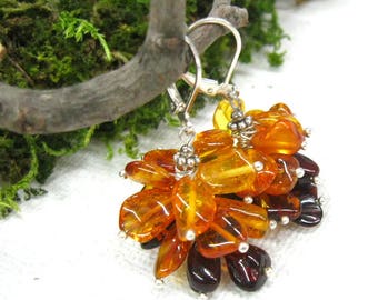 Baltic Amber jewelry Natural Amber earrings Yellow Brown cluster earrings Fluffy Hedgehog earrings honey amber cottage chic nature gift