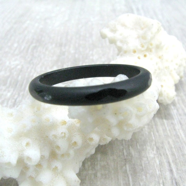 Bande de pierres précieuses étroites en onyx noir mat avec diamants à facettes 3 mm bague pinky taille 3 1/4 à 8 3/4 anneaux ace pierre de guérison bague empilable