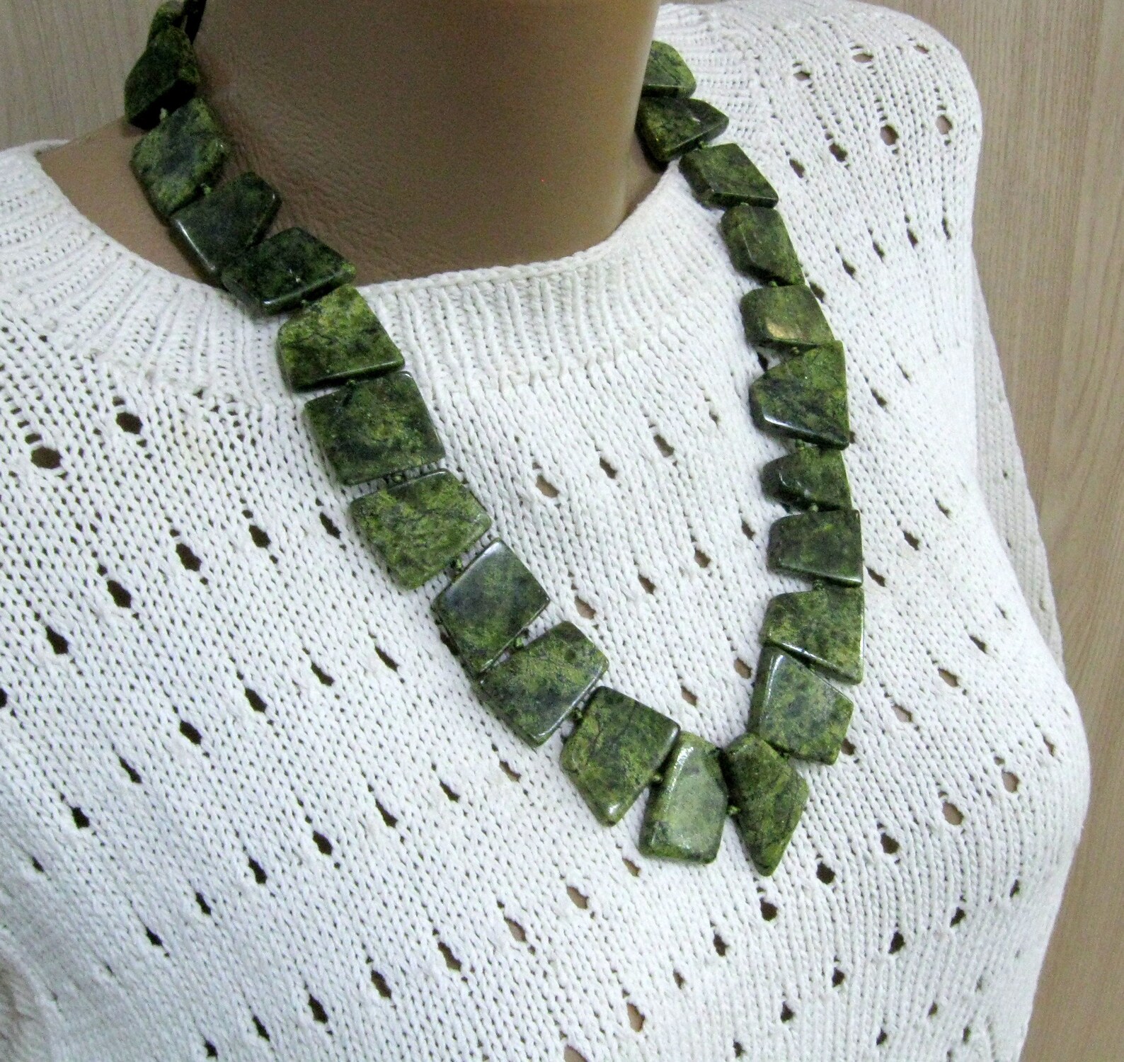 Russian Serpentine Gemstone Jewelry Chunky Stone Slab Necklace Etsy