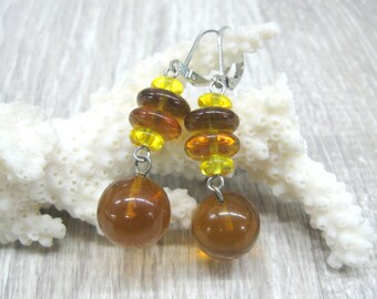 Baltic amber round drop earrings gemstone ball earrings honey amber yellow brown multi color amber jewelry  girlfriend's gift for student