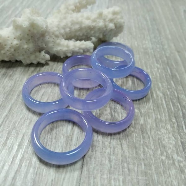 Lavender chalcedony pale purple lilac carved stone rings size 6 7 8 gemstone bands 6 mm wide ring boho stacking ring promise rings