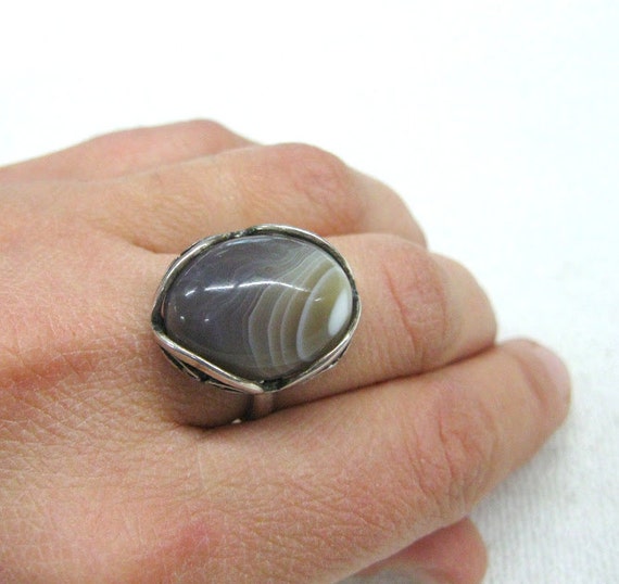 Agate gemstone Statement Ring Natural Botswana ag… - image 4