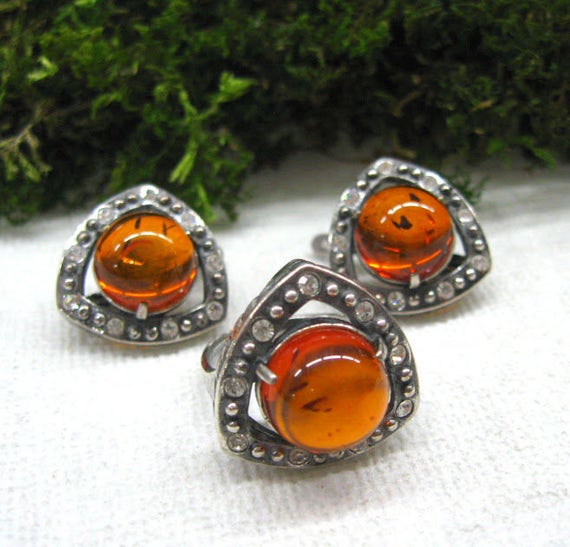 Gift idea for women Baltic Amber earrings ring se… - image 1