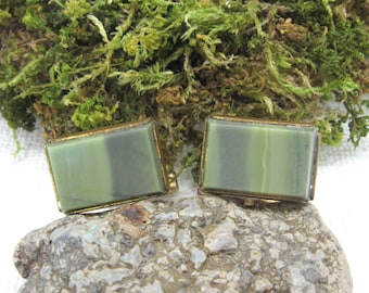 Vintage cufflinks with green jasper gemstone made in Russia
