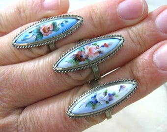 Memory gift flower enamel ring finift jewelry filigree finger ring folk art Vintage jewelry enamel painting boho chic gift