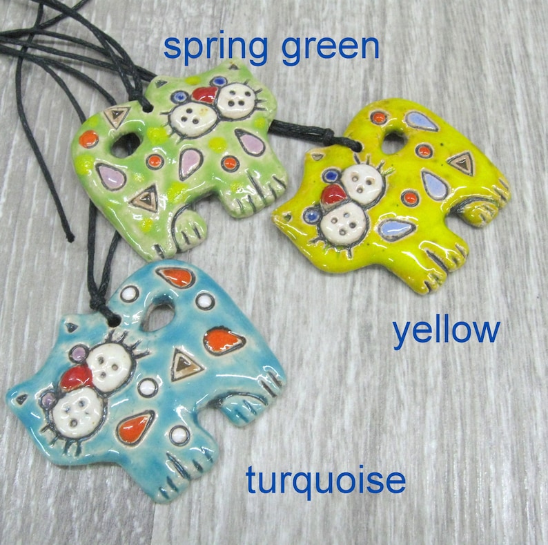 Spring kitten cat pendant Ceramic kitty necklaces cat lover gift cat lady jewelry green cat pendant ceramic animal necklace clay jewelry