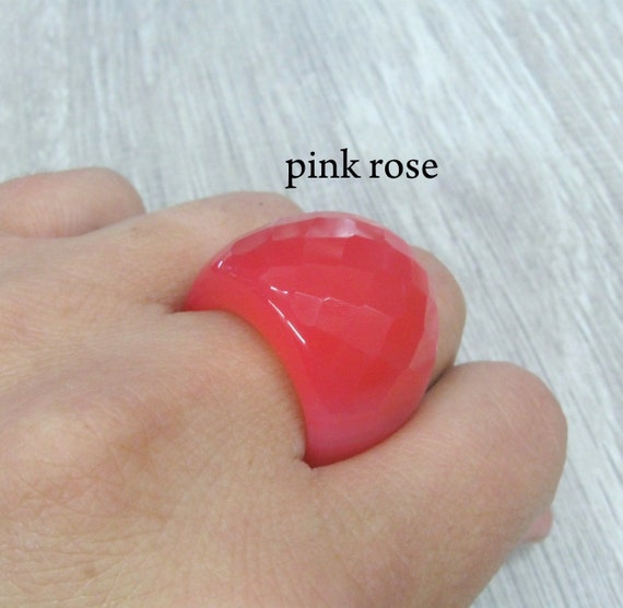 Hot Pink carved stone Big rings dyed agate ring s… - image 7