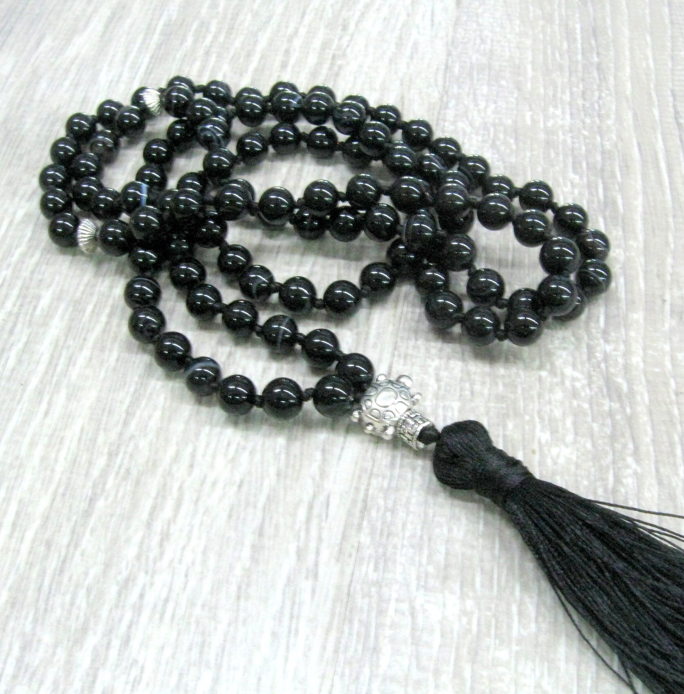 108ct Black Onyx Yoga Meditation Chakra Mala Prayer Bead Necklace main image 0