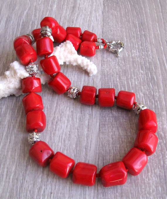 Natural Red Coral Necklace 22 Inches Chunky Strand Large Cylinder Beads Ukrainian Folk Wedding Jewelry Etsy Ireland