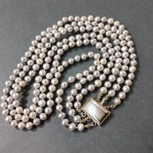 Gray freshwater Pearl Necklace multi strand statement necklace light silver gray triple pearls 3 strands real pearl jewelry shell clasp