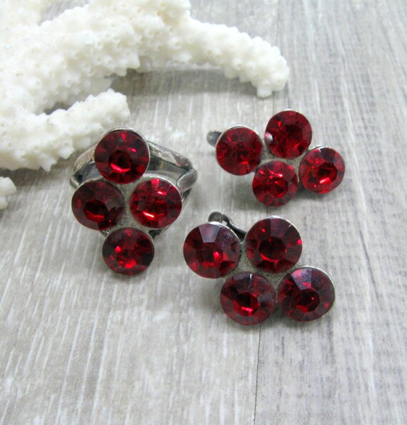Dark red Vintage statement ring earrings set CVze… - image 2