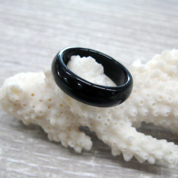 Black onyx solid stone band ring size 4 5 6 7 8 9 10 plus gemstone ring carved stone unisex band ring simple black ring thumb ring his her