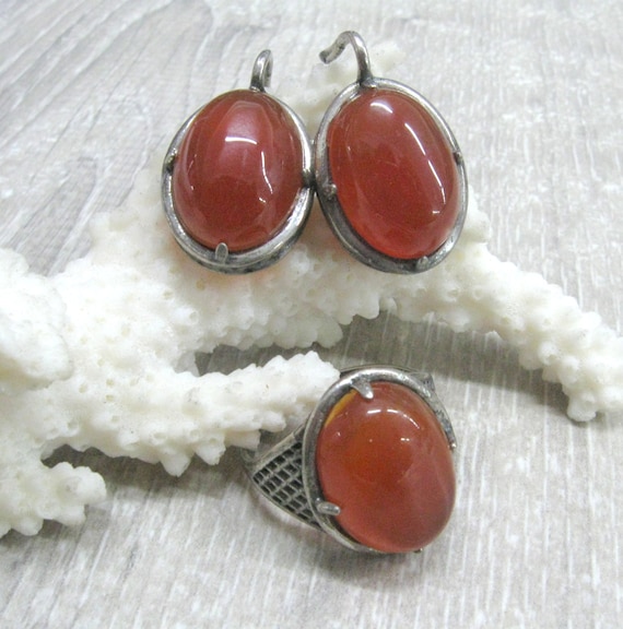 Orange carnelian statement ring size 9  and oval e