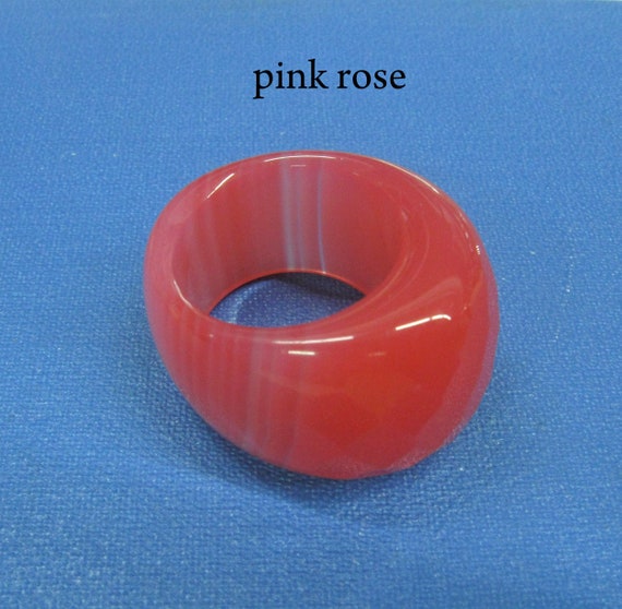 Hot Pink carved stone Big rings dyed agate ring s… - image 8