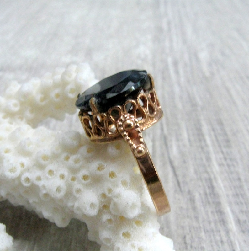 Russian vintage ring for woman Black CZ Filigree rose gold plated solitaire for women retro ring size 6 and 6 14