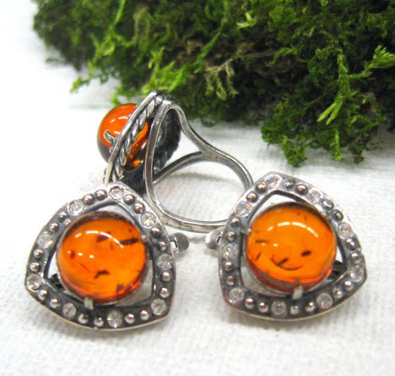 Gift idea for women Baltic Amber earrings ring se… - image 2