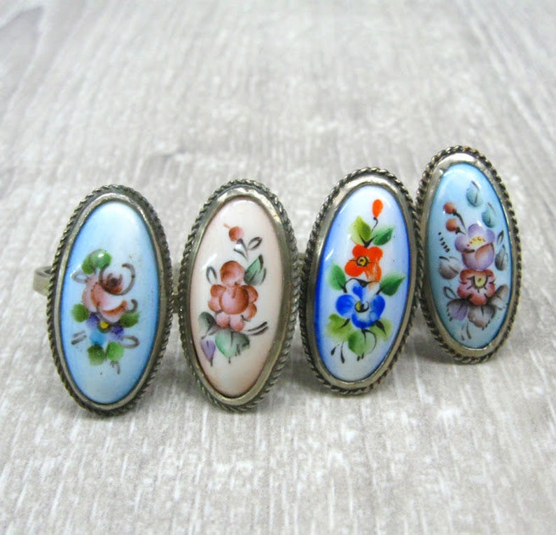 Finift Enameled Jewelry USSR Vintage Ring Enamel Painting Etsy