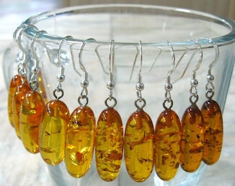 Natural Honey Amber Earrings Oval dangle drop earring yellow honey bee sterling silver amber jewelry eco wedding gift bridal bridesmaid