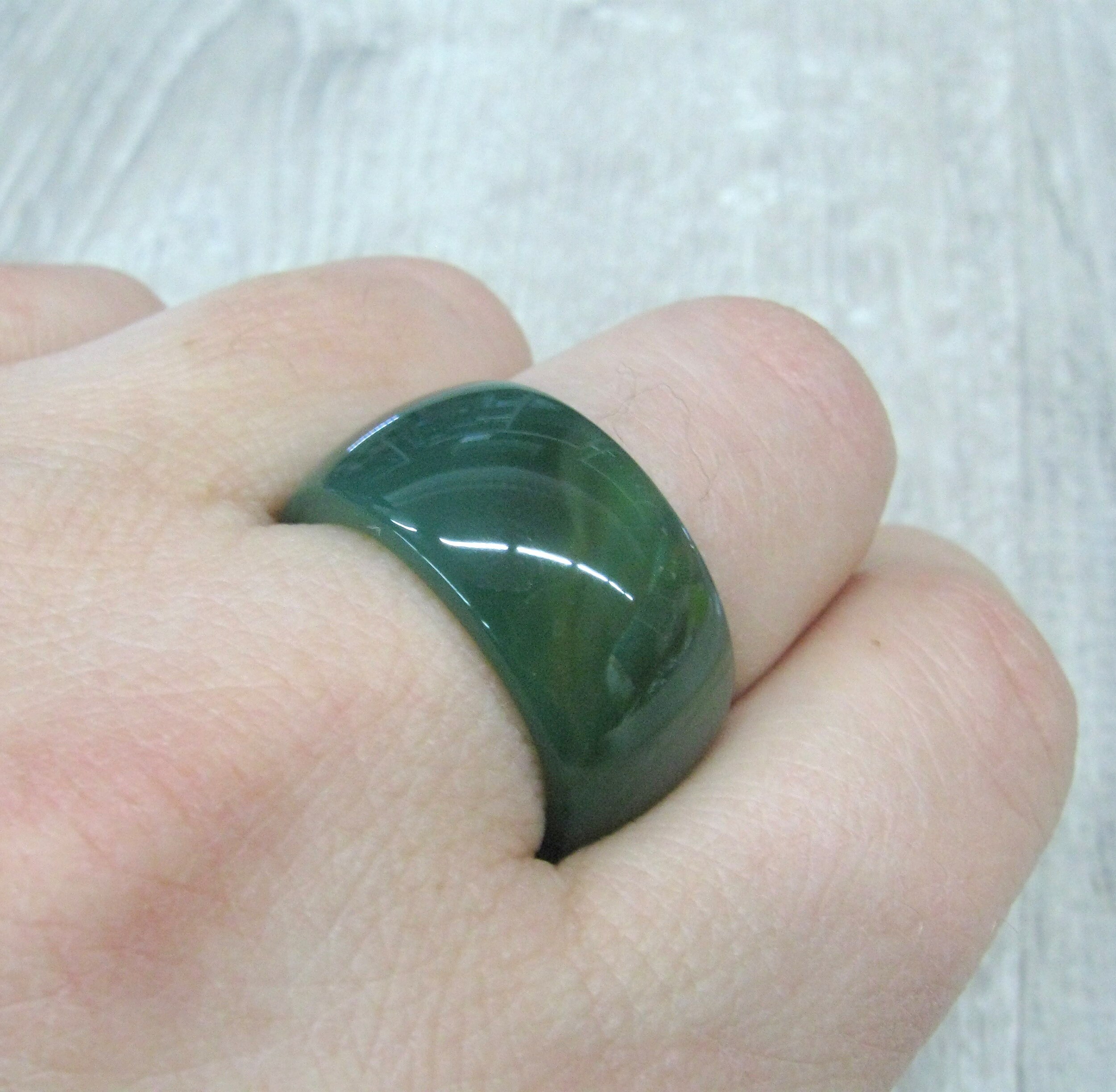 Natural Green Agate Ring Solid Stone Wide Band Rings Size