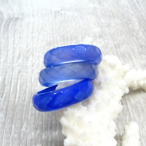 Royal Blue agate faceted gemstone band 6 mm Carved agate solid stone stacking rings size 4 5 6 7 8 9 10  boho ring for women LDR hope ring