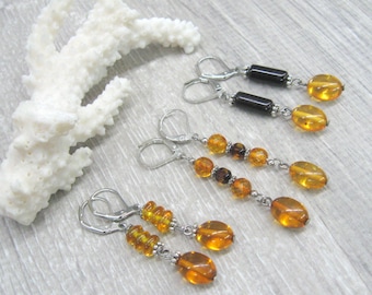 Ámbar báltico colgante pendientes palanca pendientes traseros miel ámbar negro genuino ámbar curativo energía joyería mujer idea de regalo para hermana