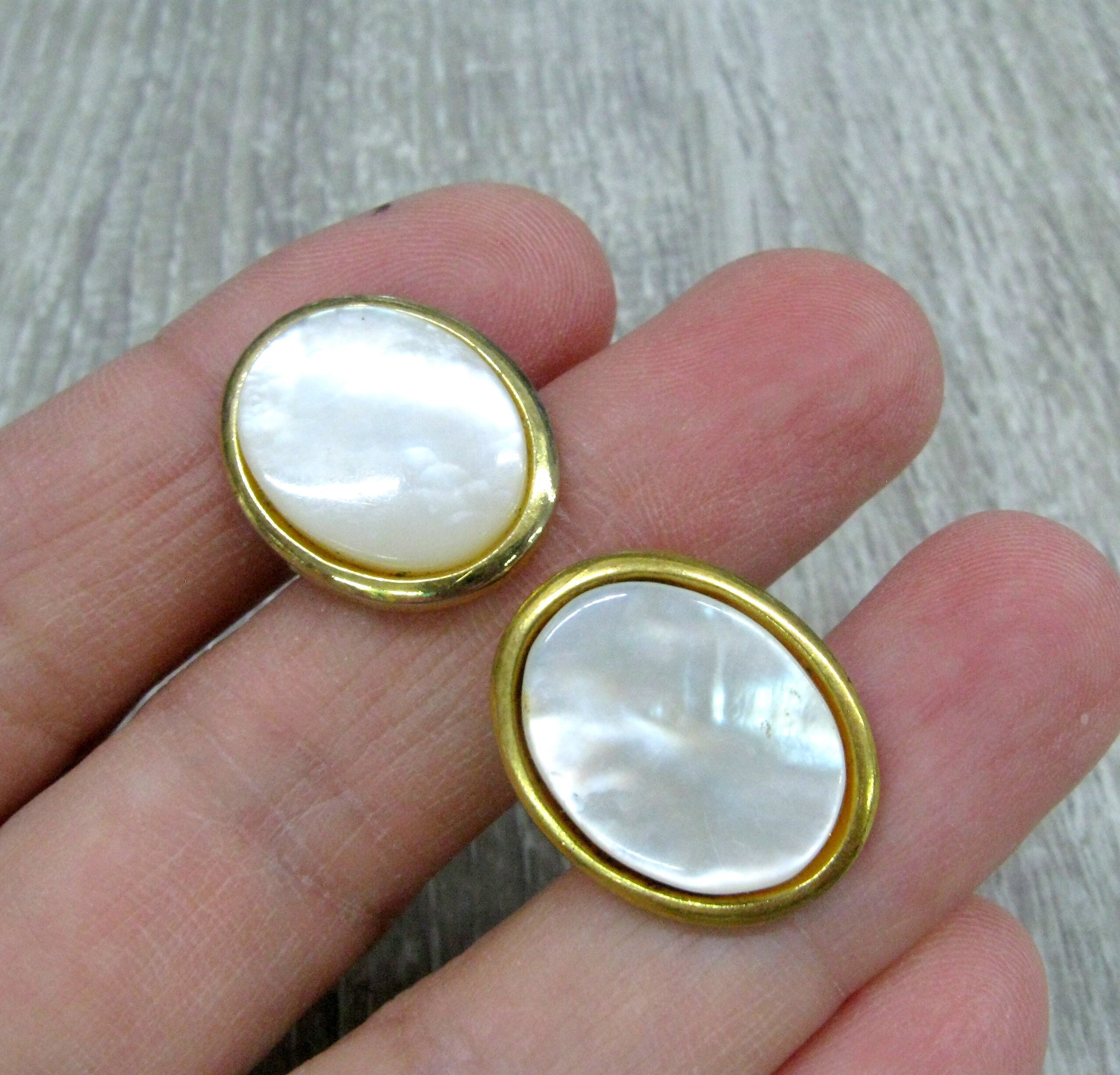 Natural Mother of pearl cufflinks gold plated gift for groom Etsy