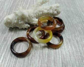 Natural Mustard brown yellow agate rings carved stone bands made of gemstone rings size 5 6 7 boho stacking rings woodland jewelry