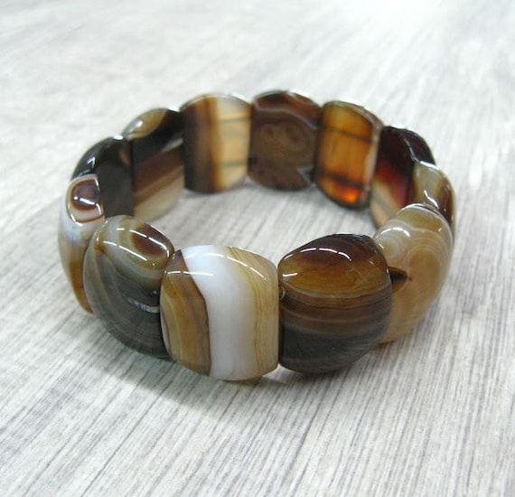 Brown Agate Bracelet Boho Gemstone Bangle Natural Stone Jewelry