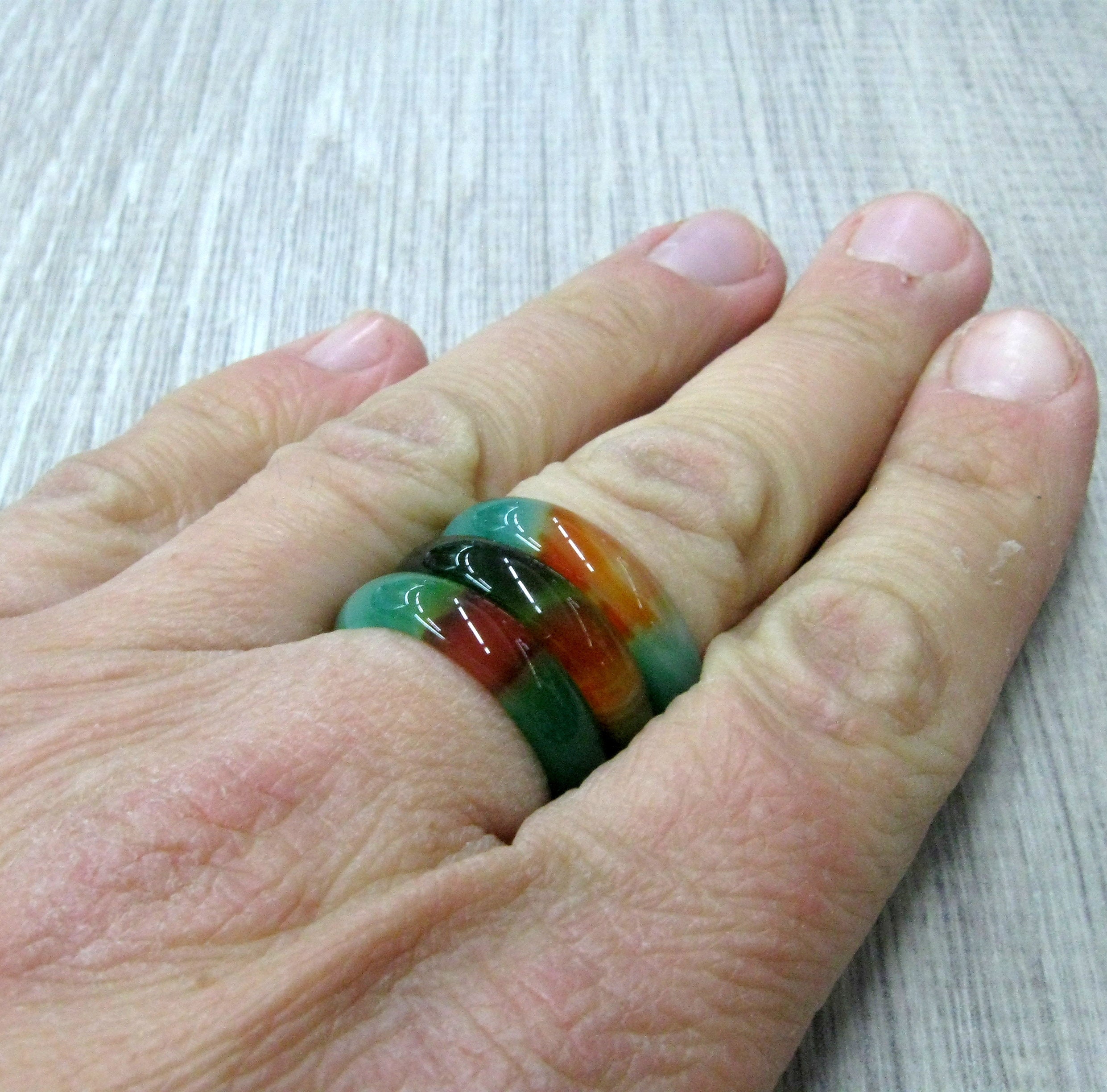 Green and Orange Fancy Agate Gemstone Band Rings Size 4 5 6 7 8 9