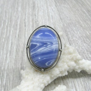 Blue oval stone ring size 7 8 vintage statement ring for woman denim blue jeans jewelry Russian vintage boho ring