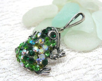 Grüner Frosch Strass Schmuck Vintage Frosch Anhänger nette Geschenk Freundin Glück Charme Kröte Halskette Silber Tier Schmuck Frosch talisman