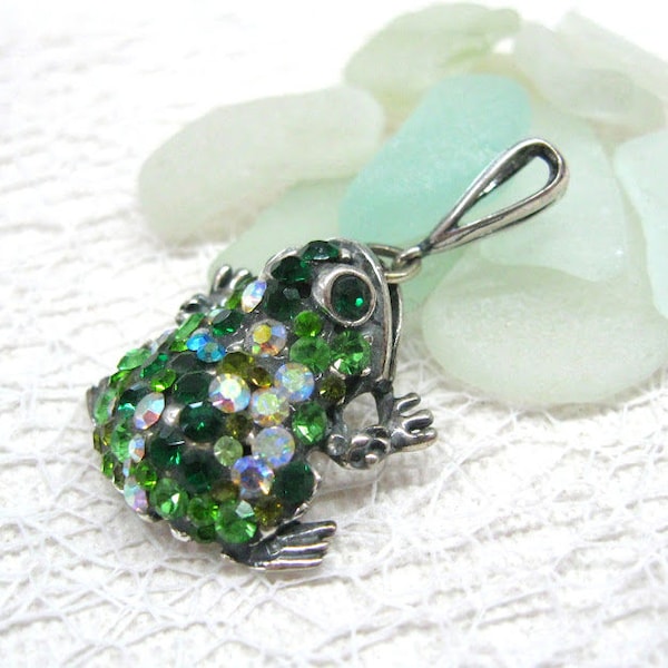 Grenouille verte strass bijoux Vintage grenouille pendentif mignon cadeau petite amie bonne chance charme crapaud collier Bijoux animaux argent grenouille talisman