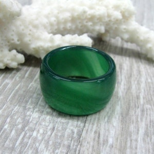 Green agate wide stone band ring size 6.5 7 7.5 7 3/4 8 8.5 9 9.5 9 3/4 10 carved stone unisex statement ring his her stone ring thumb ring