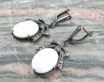 Noël cadeau maman tante coquillage blanc boucles d’oreilles resort bijoux nacre de perle nacre bijoux style rétro Vintage boucles d’oreilles ovales argent boucles d’oreilles