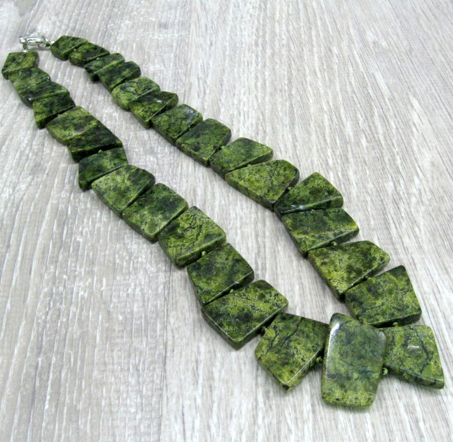 Russian Serpentine Gemstone Jewelry Chunky Stone Slab Necklace Etsy