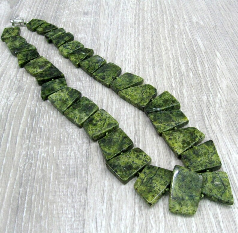 Russian Serpentine Gemstone Jewelry Chunky Stone Slab Necklace Etsy