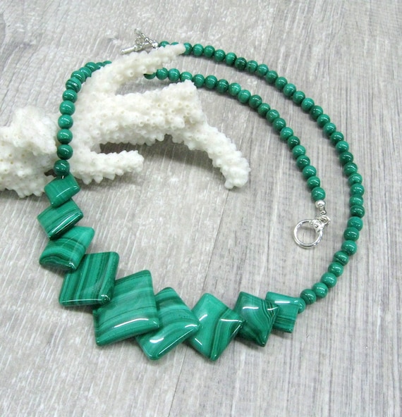 10mm Natural Malachite Gemstones Necklace with Antique Toggle Clasps 16 Inches to 20 Inches 