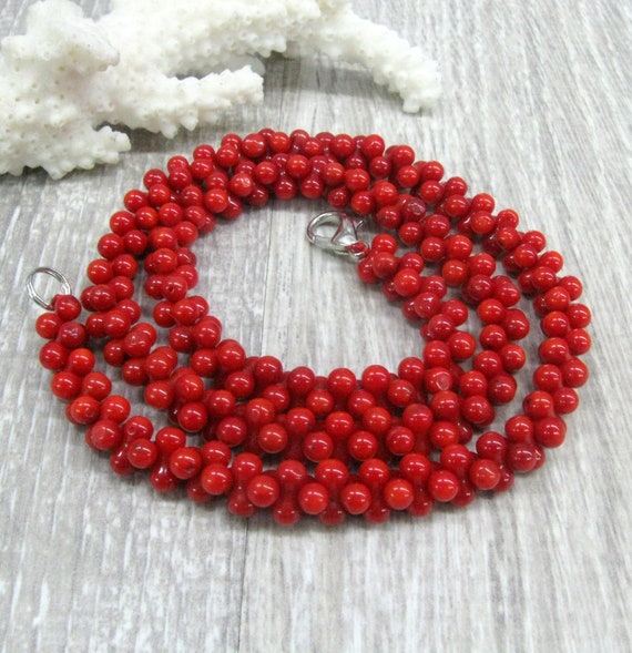 Collier Vintage Ethnique En Corail Naturel Multibrins - Longueur 52 Cm