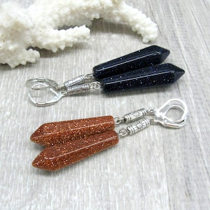 Pendientes de punto de cristal de piedra solar azul piedra solar azul piedra de sol largo colgante pendientes gemstone joyería amor cristal te amo regalo